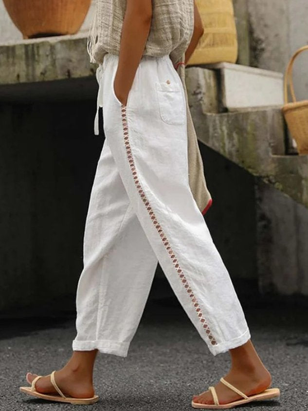 Women Plain Ankle Pants Casual Spring/Fall Comfy Cotton Trousers