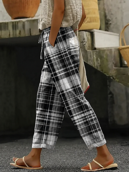 Women Plaid Long Pants Vintage Spring/Fall Trousers