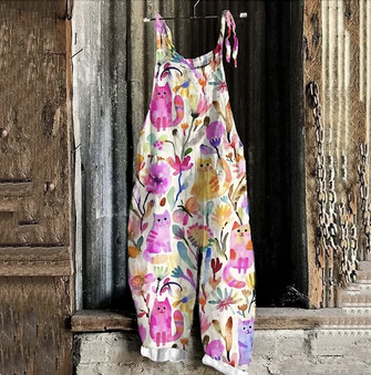 Women Floral Spaghetti Sleeveless Casual Summer Cotton Jumpsuit