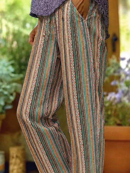 Women Ethnic Geometry Long Pants Vintage Spring/Fall Trousers