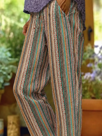 Women Ethnic Geometry Long Pants Vintage Spring/Fall Trousers