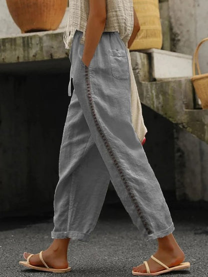Women Plain Ankle Pants Casual Spring/Fall Comfy Cotton Trousers