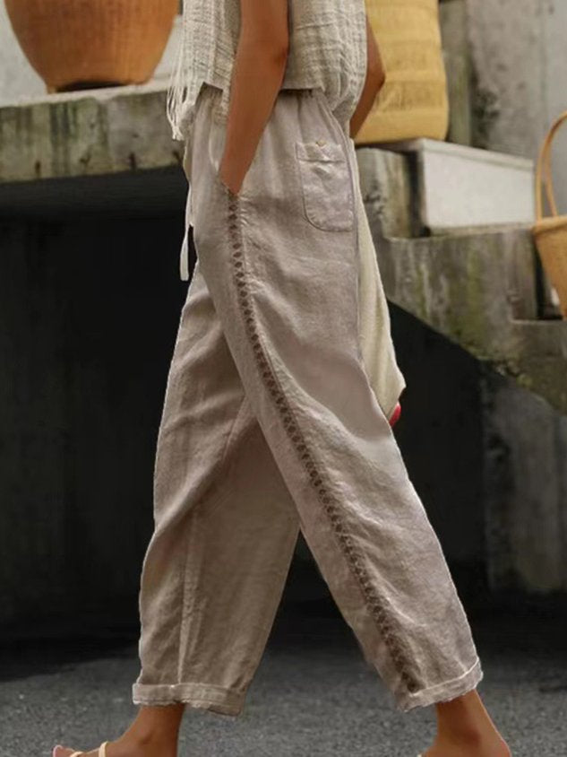 Women Plain Ankle Pants Casual Spring/Fall Comfy Cotton Trousers