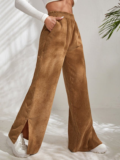 Women Plain Long Elastic Waist Pants Casual Spring/Fall Trousers