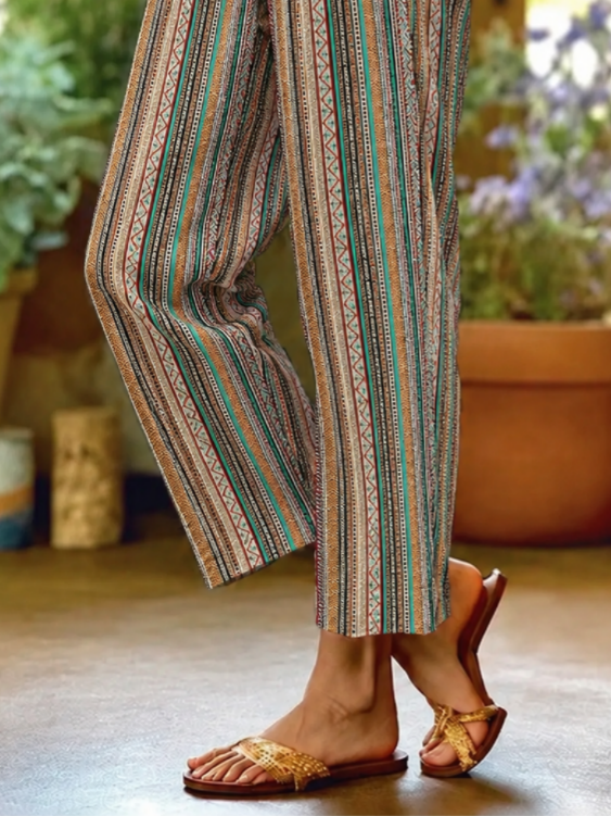 Women Ethnic Geometry Long Pants Vintage Spring/Fall Trousers