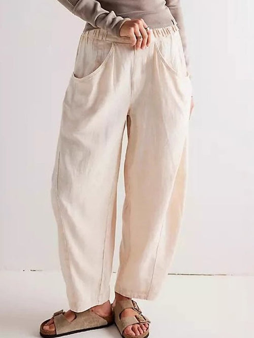 Women Plain Long Elastic Waist Pants Casual Spring/Fall Trousers
