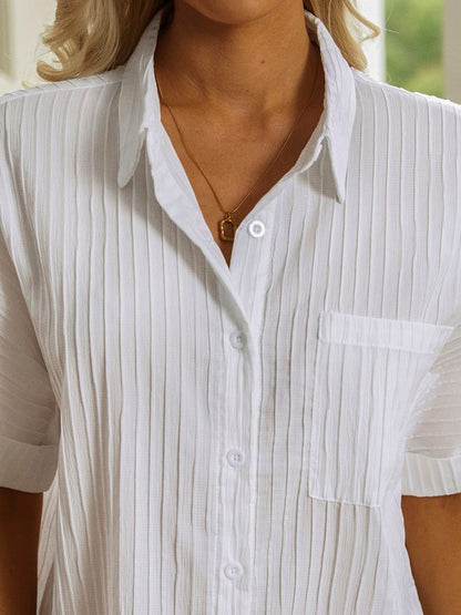 Shirt Collar Casual Buttoned Loose Blouse