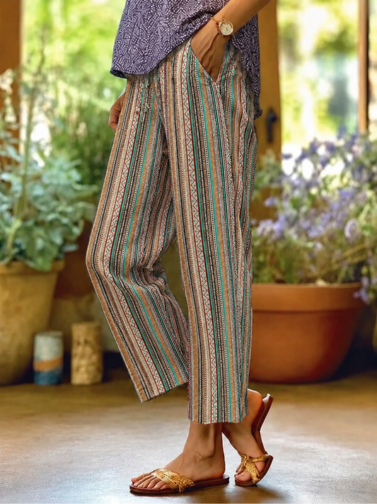 Women Ethnic Geometry Long Pants Vintage Spring/Fall Trousers